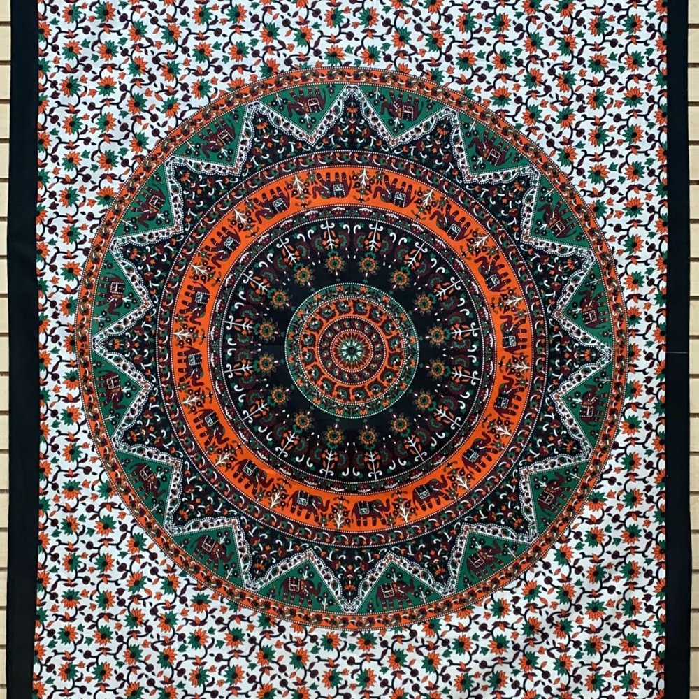 Elephant & Lotus Flower Mandala Tapestry (Green)